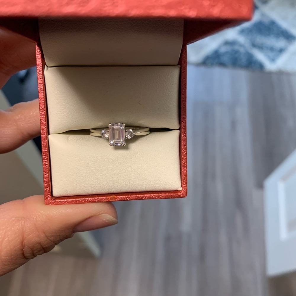 BERRICLE Rhodium Plated Sterling Silver 3-Stone Ring